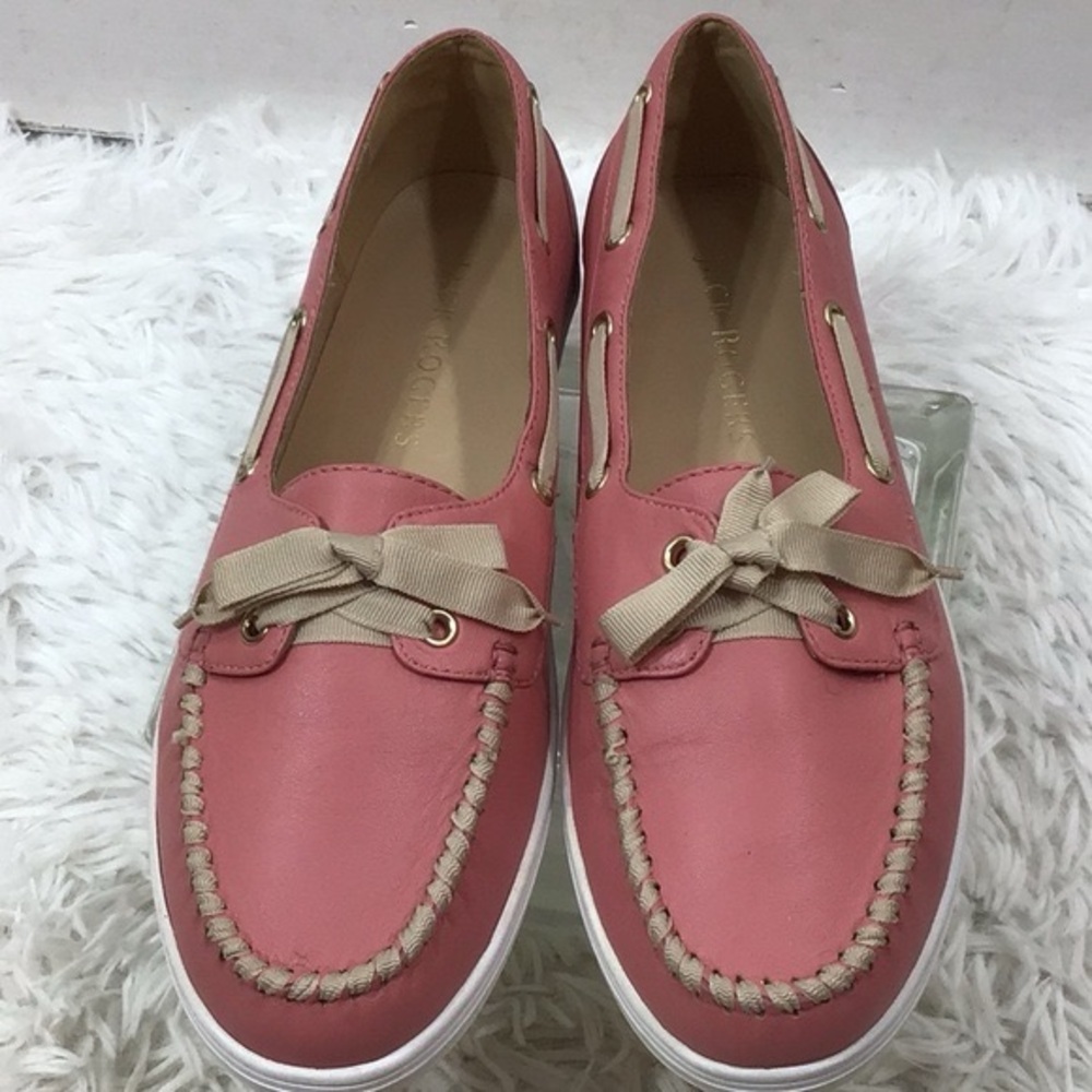 Jack Rogers Bonnie Weekend Loafer Flats Pink Leather Bow Boat Shoes Women’s 7.5 - Picture 4 of 12